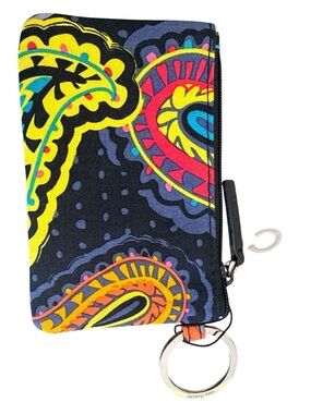 Vera Bradley Bright Paisley Zip ID Case Keychain Coin Pouch Compact Card Holder
